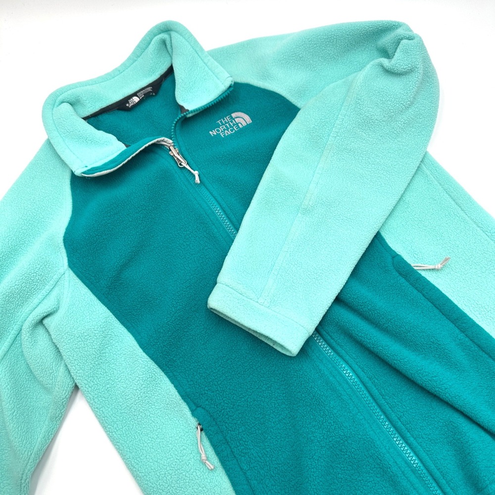 The North Face Fleece Jacket Womens M Teal Blue Full Zip TKA 100 Hiking Outdoor